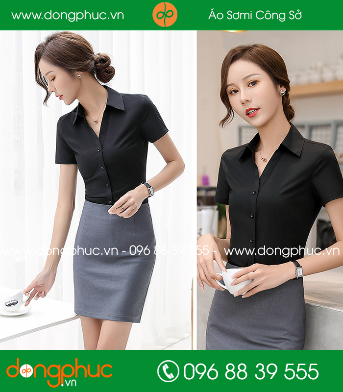 Đồng phục áo sơ mi màu đen cộc tay